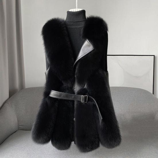 Women Winter Vest Coat Thick Fluffy Fur Cozy Faux Solid Color Sleeveless Button