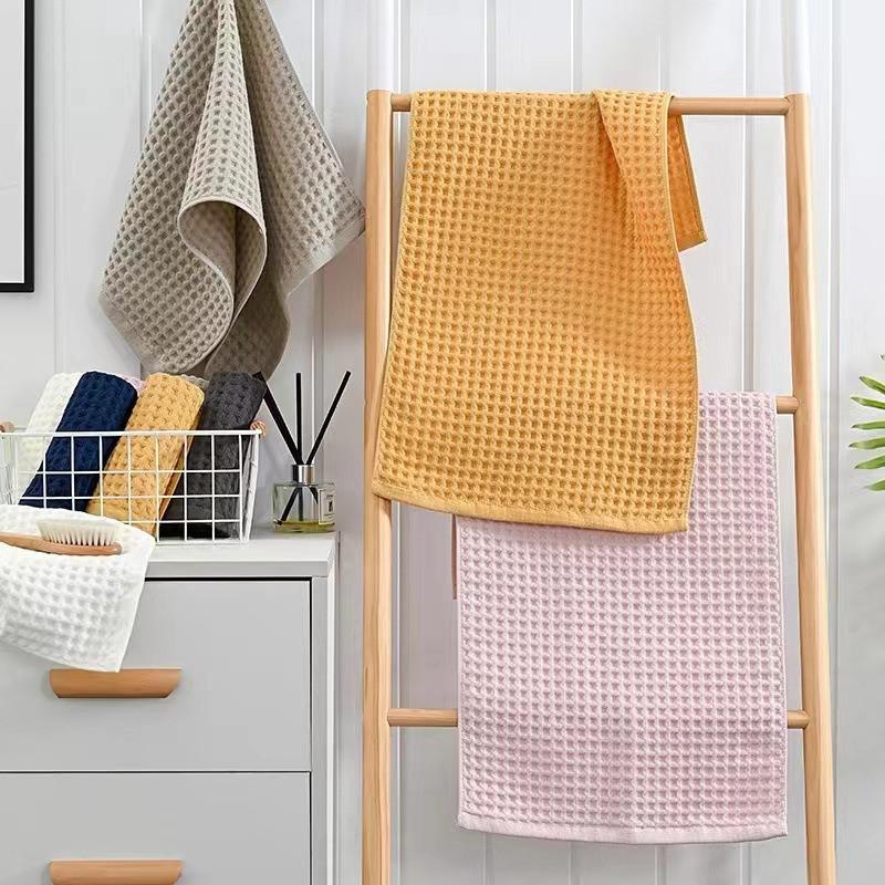 1Pc 35x75cm Waffle Solid Color Cotton Soft Absorbent Adult Family Bathroom Hand Towel Home Life