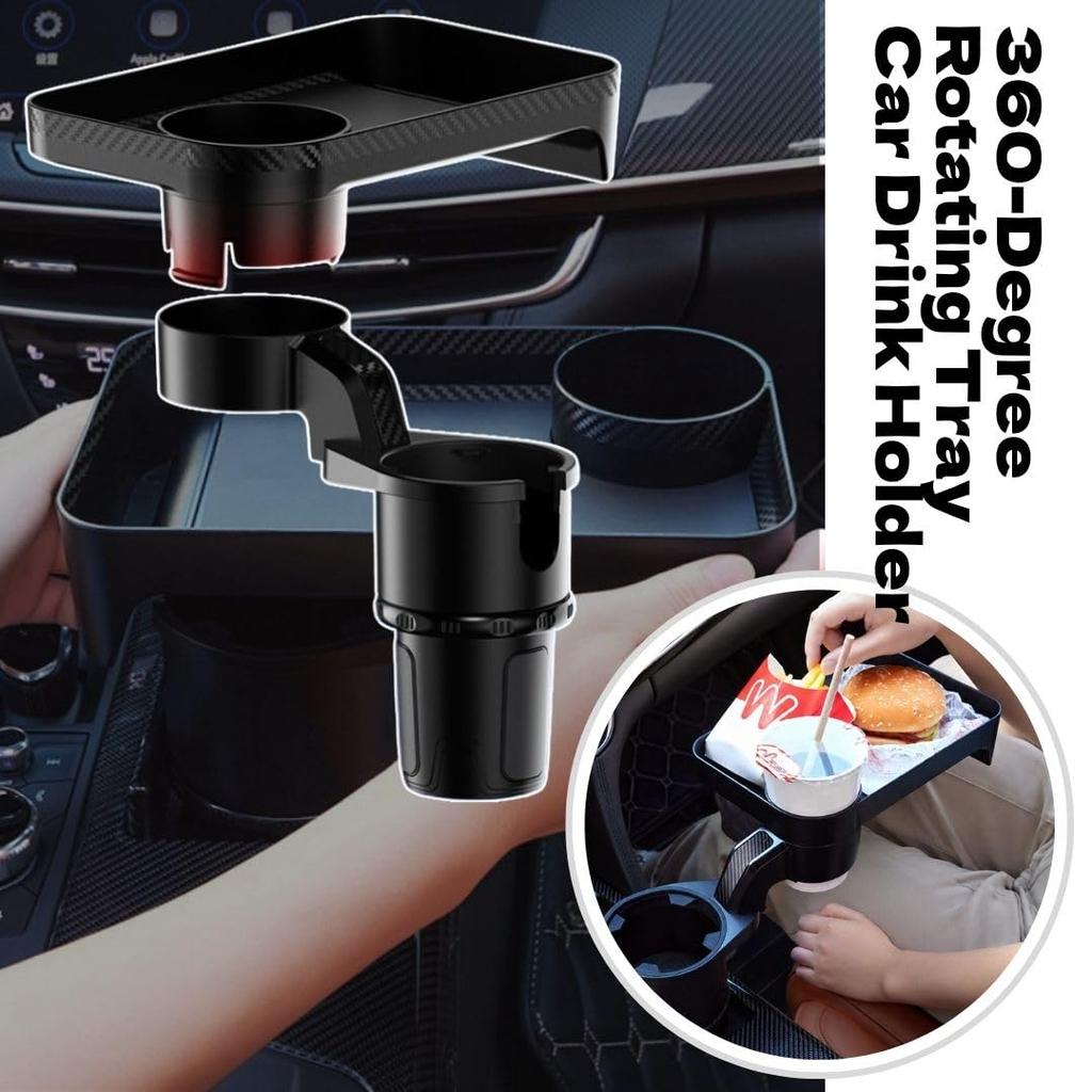 Solvanta Car Drink Holder with Easy Smartphone 23cm x x 19cm Tray, Multifunctional, Snack-Compatible, Non-Slip Design, Installation, Storage, Black,