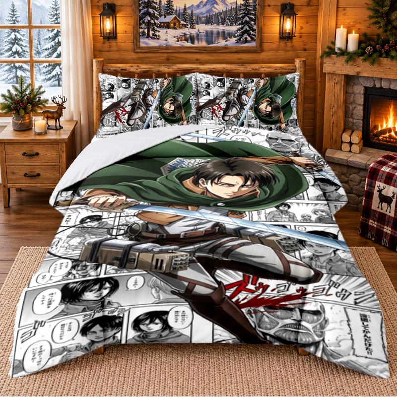 Attack on Titan Pattern Bedding 3Pcs Set Bed Sheet And Pillowcases For Indoor Bedroom
