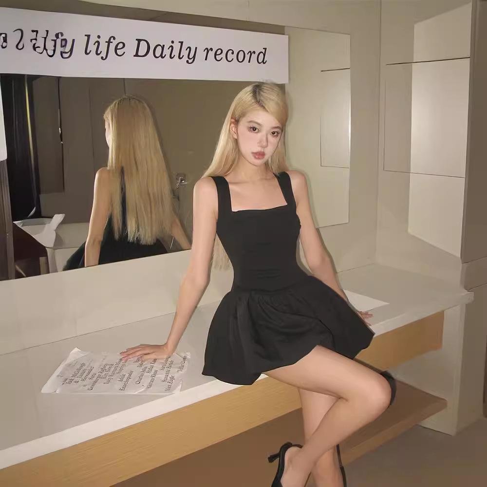 Women's White Ballet-Style Suspender Dress - Slim A-Line Fluffy Short Skirt for Summer