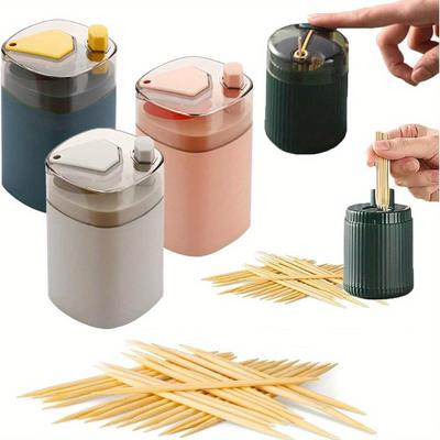 Automatic Pop-Up Toothpick Dispenser Portable Travel Container Sleek Desktop Decor for Kitchen Dining Table Refillable Gadget