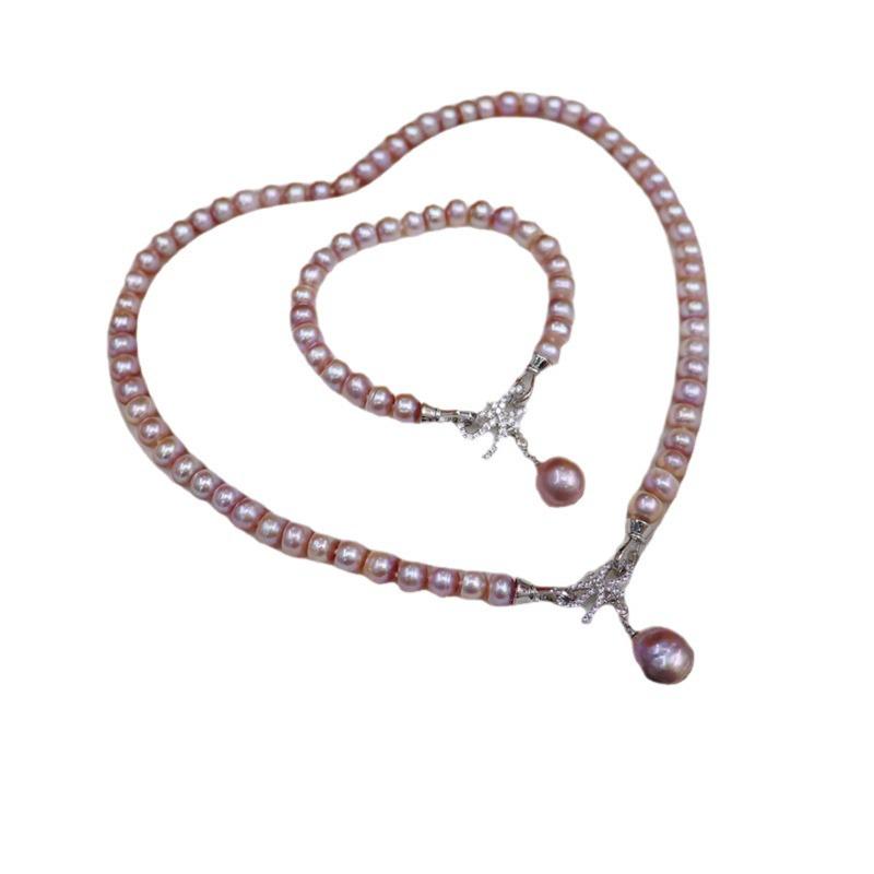 091 Versatile Bow-Design Freshwater Pearl Necklace Set for Women - Multi-Wear Fashion Jewelry