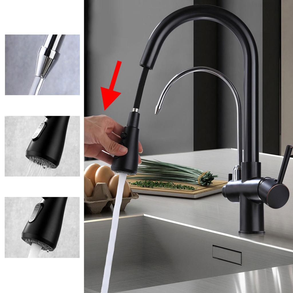 G1Celsius2 Modern 3 In 1 Filter Purifier Kitchen Faucet Double Handle PullOut Sink Hot Cold Water Tap(Electroplated )
