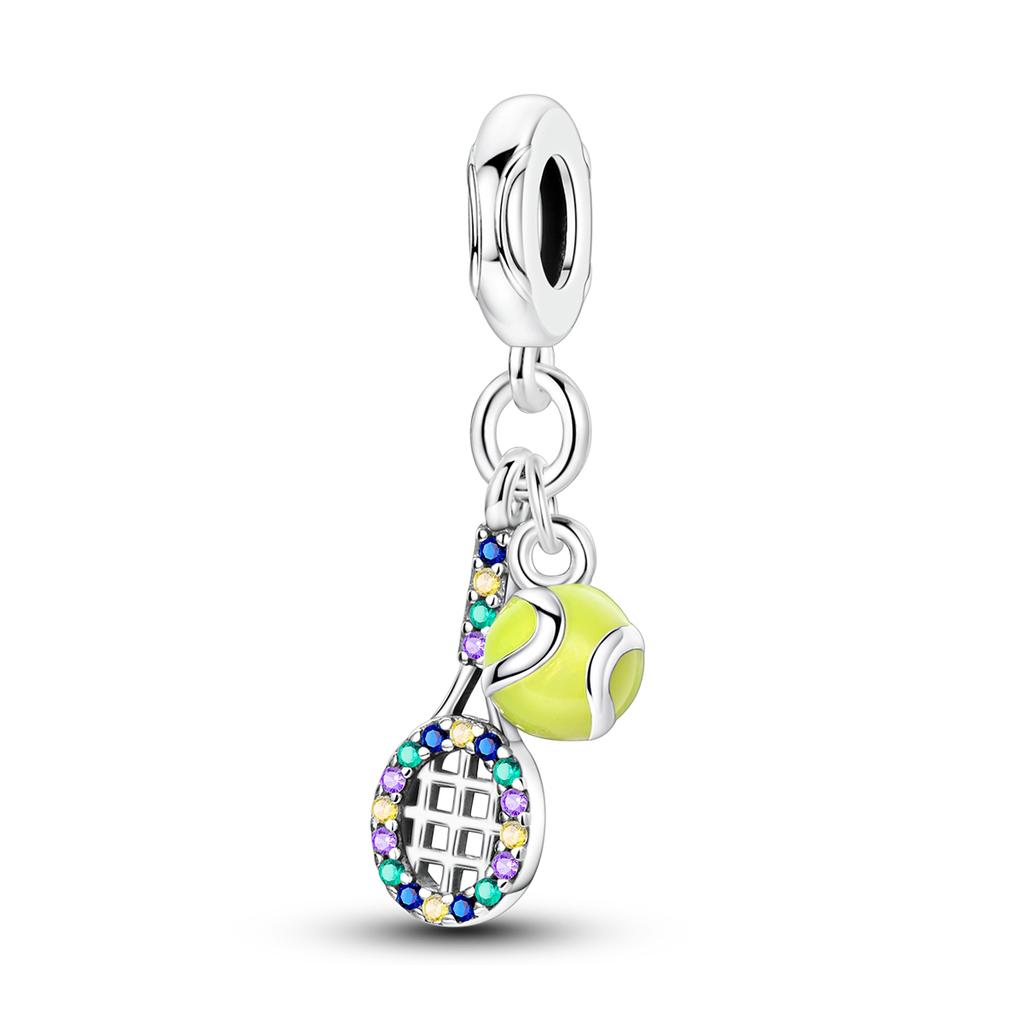 925 Silver Charms Beads Sport Basketball Football Tennis Volleyball Golden Pendant Fit Women Girl Fine Jewelry