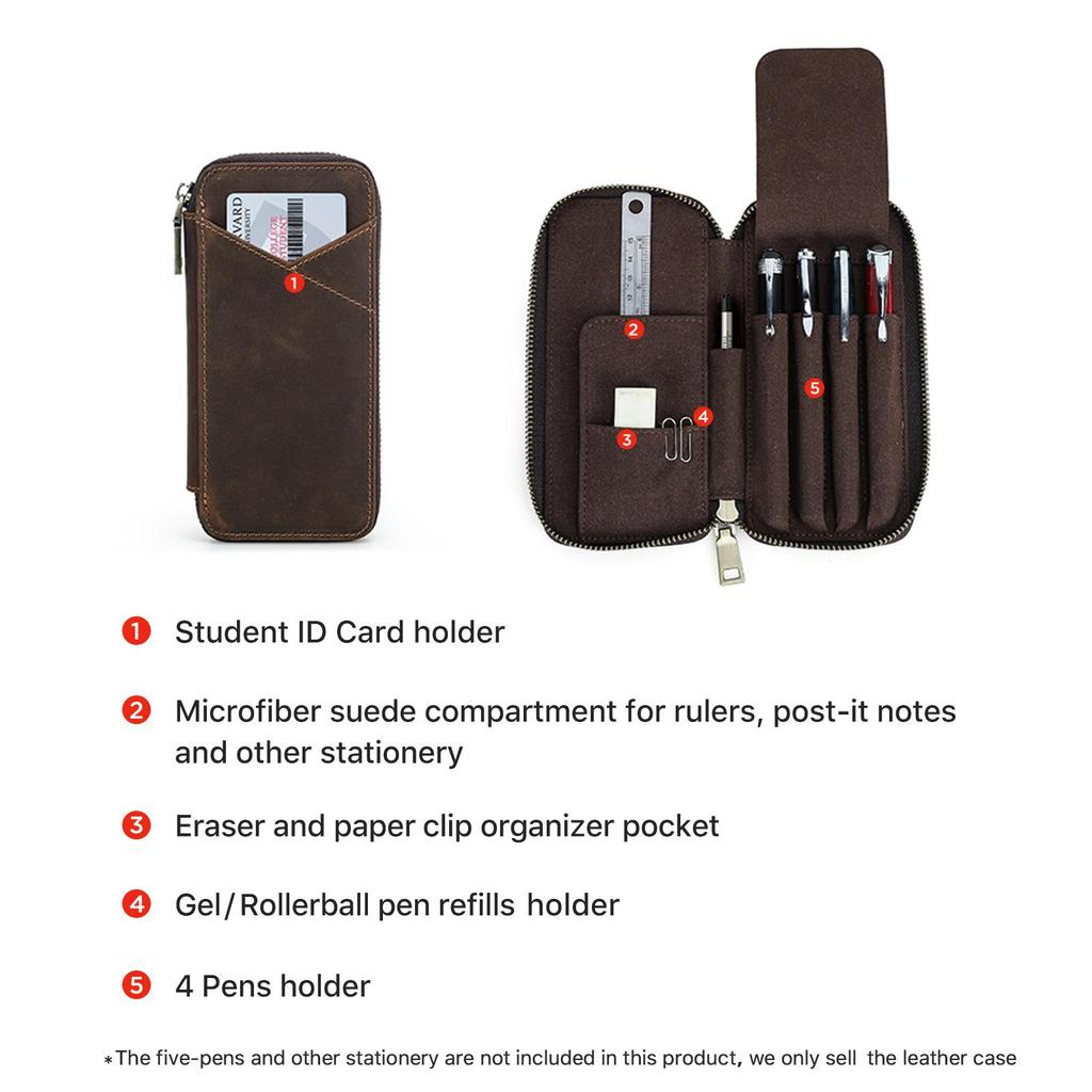CONTACTS Astuccio per matite in pelle pieno fiore Fatto a mano Vintage Cerniera Porta penne Pochette con fessura per carte Organizzatore per penne Tasche Borsa per cancelleria
