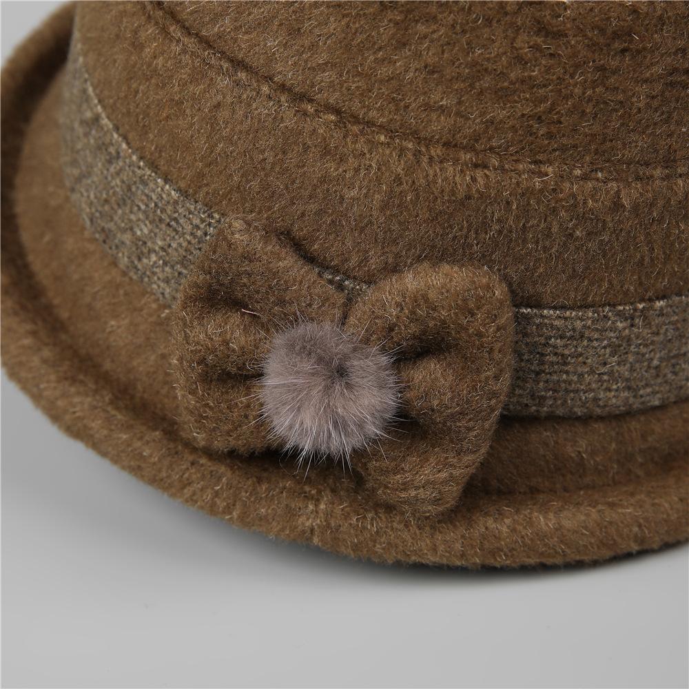 Woolen Elegant Bow Bucket Hat for Ladies and Mothers, Warm and Windproof for Autumn and Winter