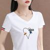 Clearance: High-Grade Women's White Cat Print V-Neck T-Shirt - Short-Sleeve Casual Summer Bestseller