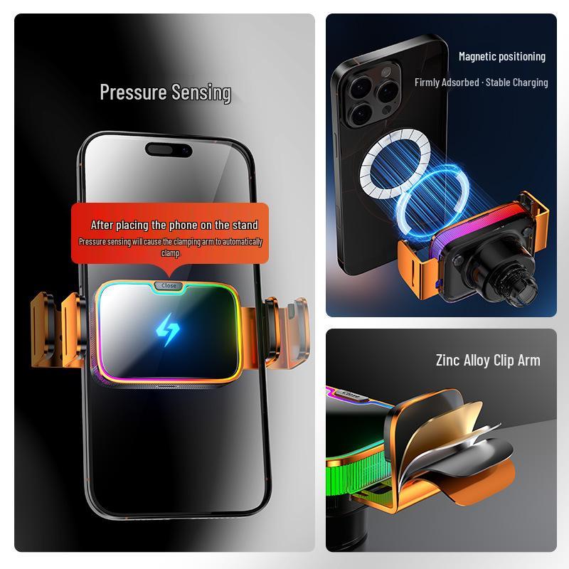 Car Electric Phone Holder with Auto Metal Induction for Air Vent Navigation.