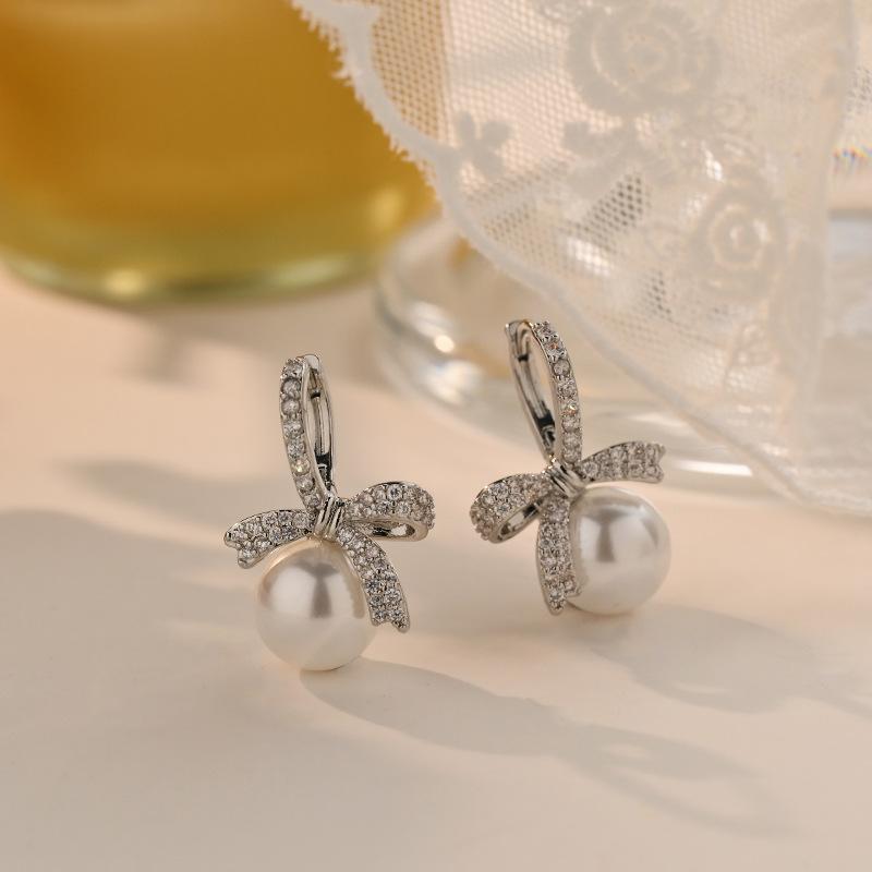 New Fashion Korean Simulated Pearl Bowknot Drop Earrings for Women Bohemian Round Ball Elegant Wedding Earrings Jewelry Gifts