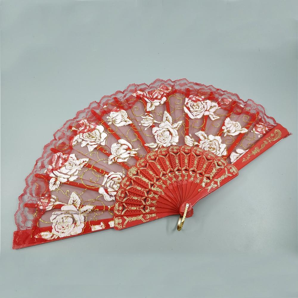 Handheld Ladies Lace Hand Fan Plastic Handle Dance Fan Ornaments Folding Fan  Summer