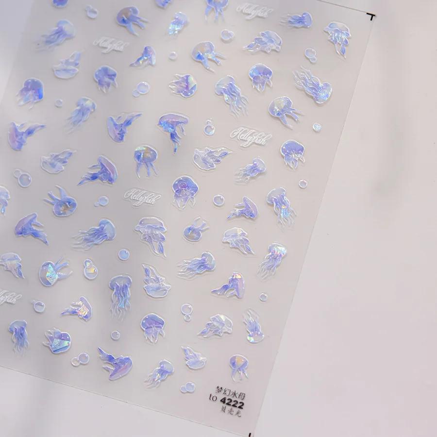 Red Brocaded Carp Koi Cyprinidae Auspicious Fish Spring Flower 5D Nail Art Stickers Fresh Vibrant Relief Adhesive Manicure Decal