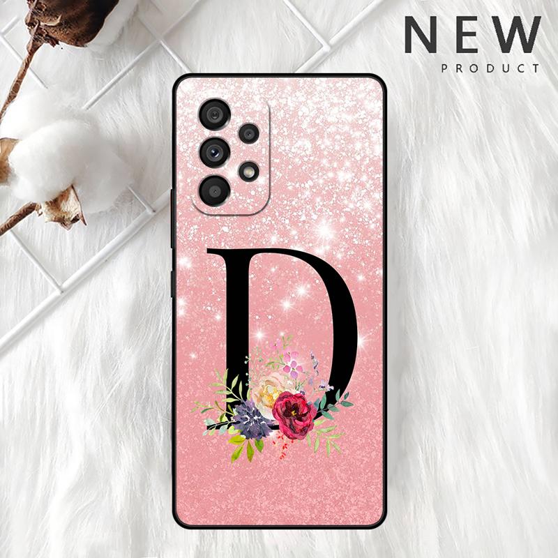 Letter A B C Flowers Pink Case For Samsung Galaxy A54 A52 A14 5G A53 A12 A13 A71 A23 A34 A33 A21s Phone Cover