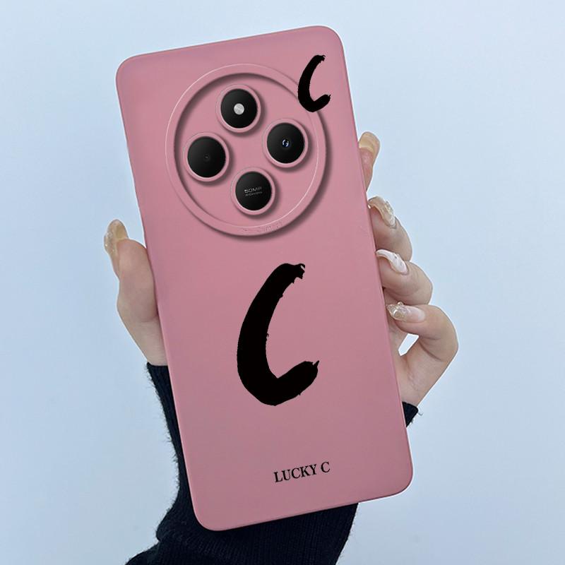 For Xiaomi Redmi 14C 4G A3Pro 4G/ Xiaomi Poco C75 4G M7 5G Case Lucky Initial Letter Liquid Soft Silicone Protective Cover Phone
