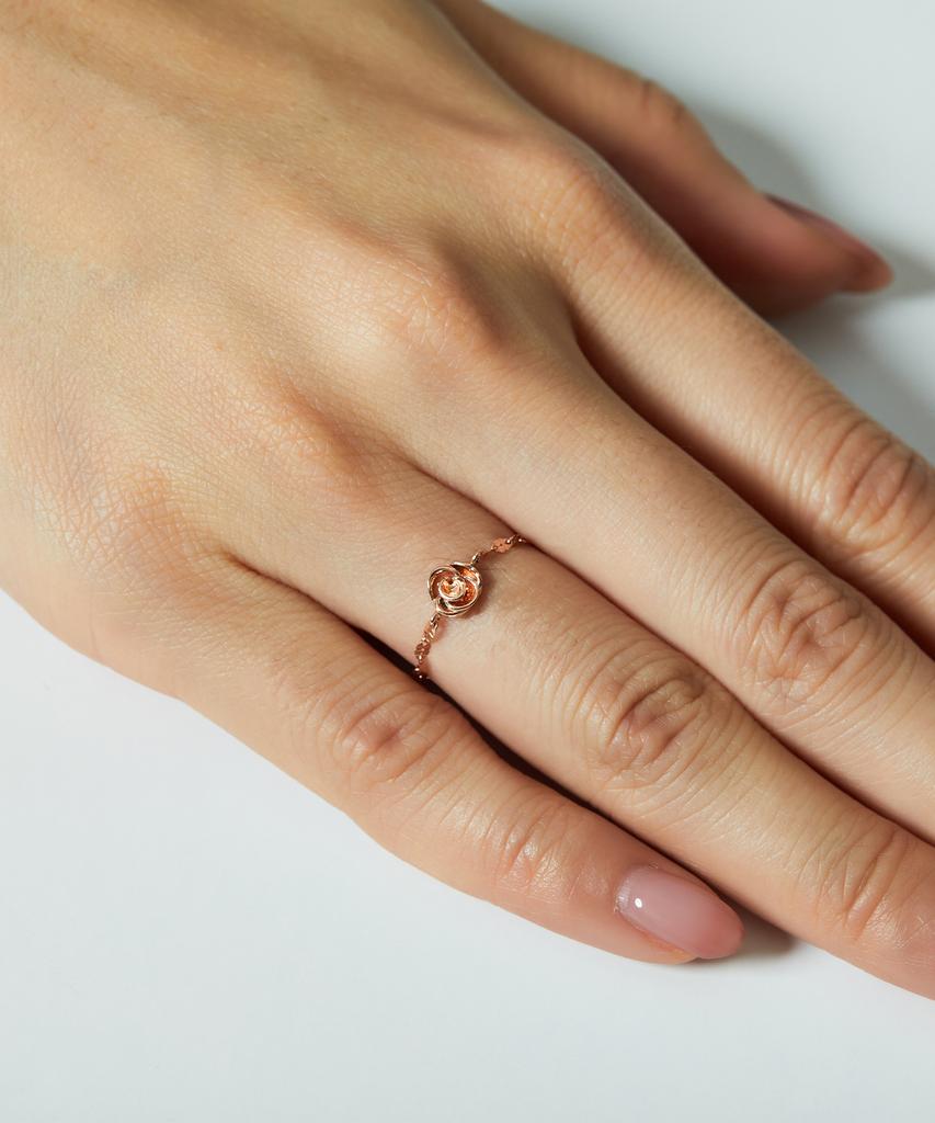 Helene Jewelry 14K Sherry Clover Rose Flower Chain Gold Ring (Type A)