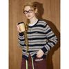 Coolhut Contrasting Stripes Retro Round Neck Knitted Cardigan Age-Reducing Autumn and Winter New Style Girls Sweater Jacket
