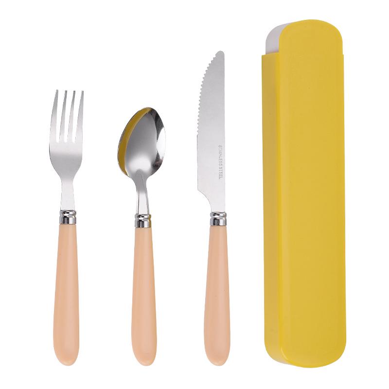 Portable Stainless Steel 3-Piece Cutlery Set: Knife, Fork, Spoon for Travel, Office, and School with Carry Box