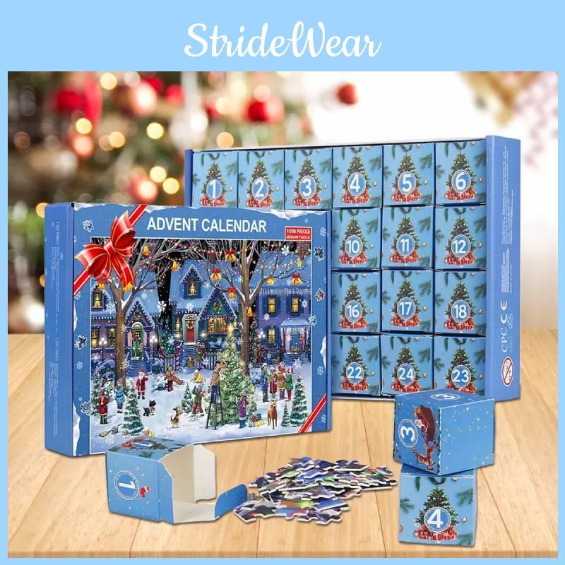 Wciągający kalendarz adwentowy z puzzli zaprojektowany na 24 dni odliczania do świąt ze 1008 solidnymi elementami dla rodzinnej zabawy