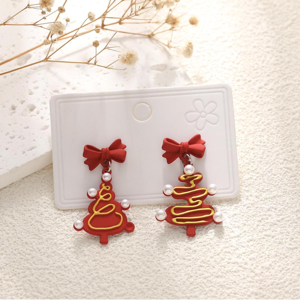 European & American Cartoon Rhinestone Christmas Earrings – High-End Asymmetrical Festive Jewelry for Women