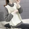 Korean Fashion Fake Two Pieces Blouse Women Casual O-neck Long Sleeve Patchwork Tops