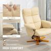 PU Leather Swivel Recliner Chair with Footstool, Wooden Base and Storage for Living Room, Beige