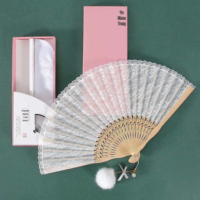 Classic Black Lace Cheongsam Folding Fan - Portable Chinese Style Summer Dance Fan for Ladies