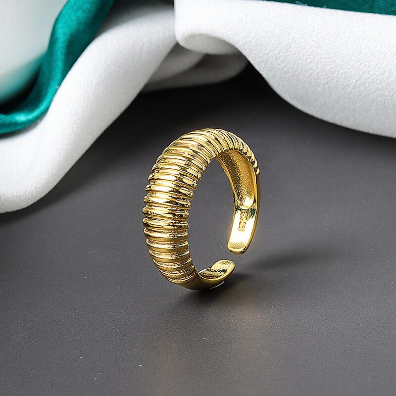 Real 925 Sterling Silver Rings For Women vintage strips gold color Engagement Rings Silver 925 Jewelry Anillos Mujer чёрный