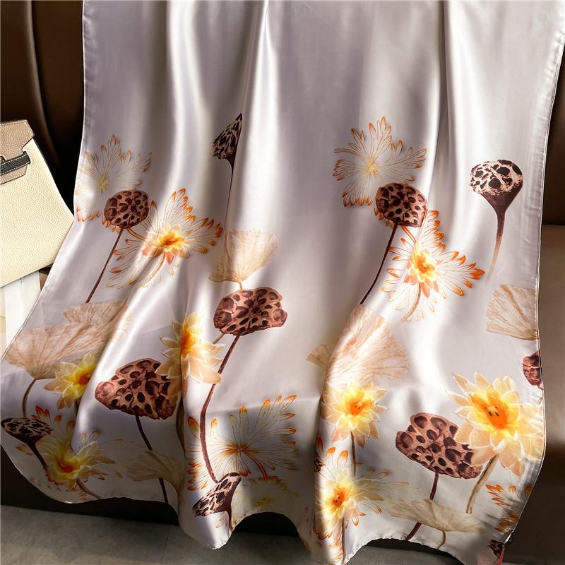 Lotus Root Pond Luxury Scarf Women's Goods New Silk Scarf Long Large Size Travel Shawl Sun Protection