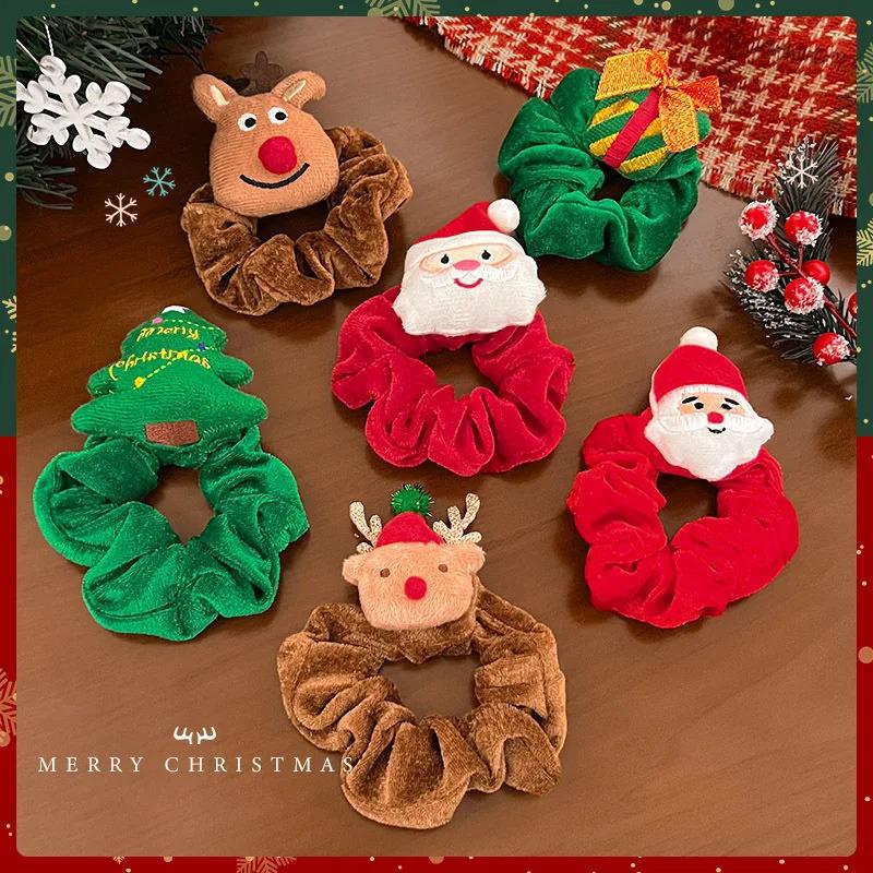 Santa Claus Hair Accessories Cute Cartoon Designs Plush Decorations Reindeer Hairpieces Santa Claus Motifs Hair Ties Elastic Hea