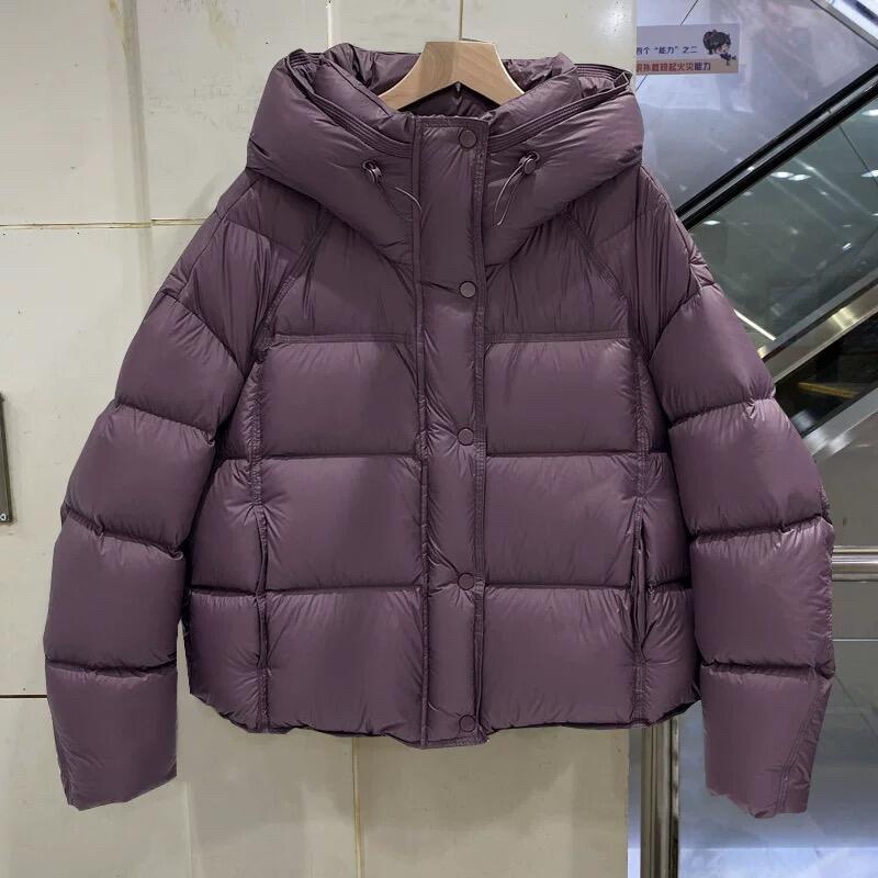 White Duck Down Winter Cream Puff Short Hooded Loose Bread Jacket, Thickened White Warm Jacket, Versatile and Fluffy