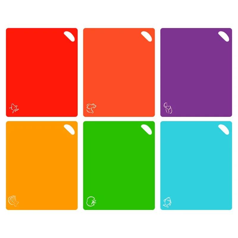 6Pcs Plastic Nonslip Chopping Block Easy To Clean Colorful Cutting Mat Flexible Fruit Vegetable Cutting Board Home Kitchen Tools