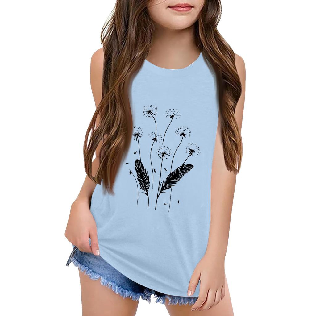 Girls  Kids Summer Crewneck Sleeveless Shirts Tank Tops