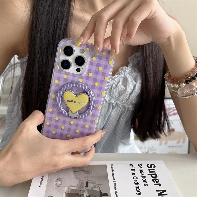 

Korean Style Plaid Polka Dot Case for iPhone 16 Pro Max Apple 17 Phone Case 14/ 85% off with Magnetic Stand 16Pro max(without Packagi