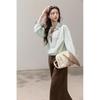 Women's Retro Fake Two-Piece Striped Spliced Shirt