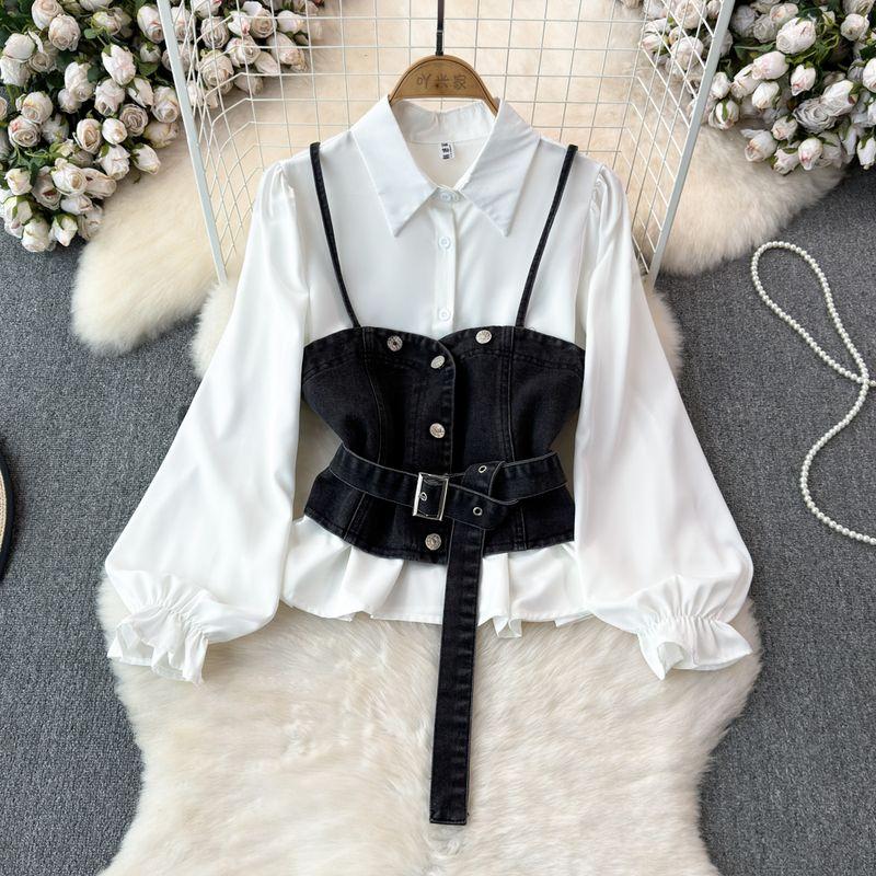 Age-Reducing Retro Denim Vest Loose Two-Piece Suit Sling