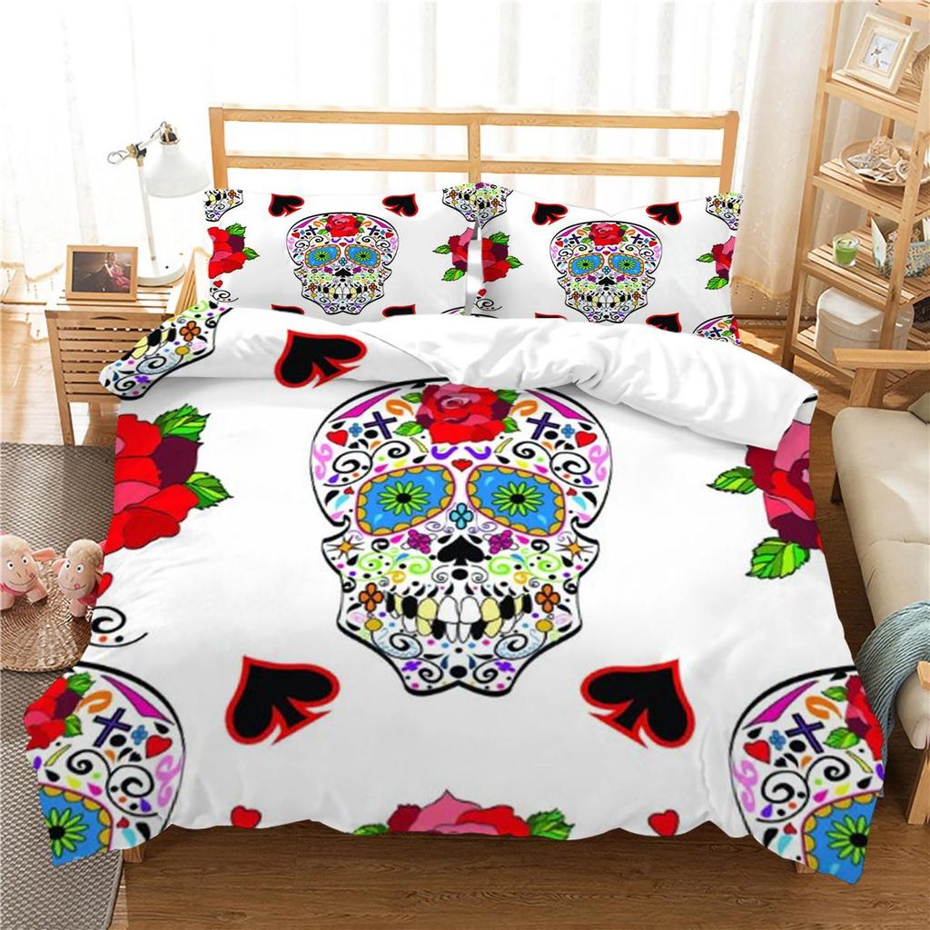 3D Skull Printing Duvet Cover Set Skull Pattern Bedspread Luxury Quilt Cover Bed Set with Pillowcase Man Single Size Bed Clothes