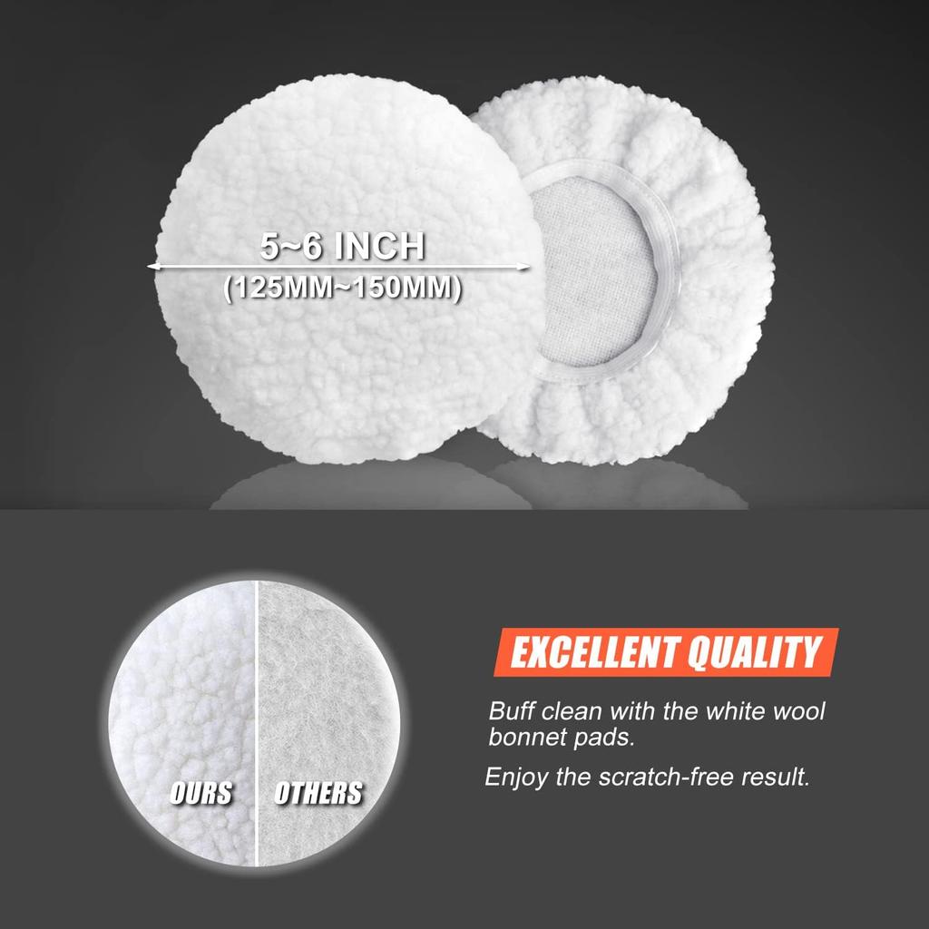 6 Inch Car Polishing & Buffing Sponge Pads Kit Wool Bonnet Pads For Household Electric Drill And Auto Polisher With 8Mm M14 Drill Adapter For Washing