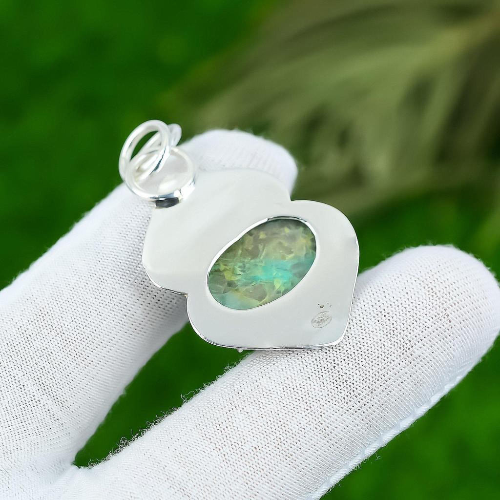 Anniversary Gift For Her Natural Chrysocolla Gemstone Pendant 925 Silver