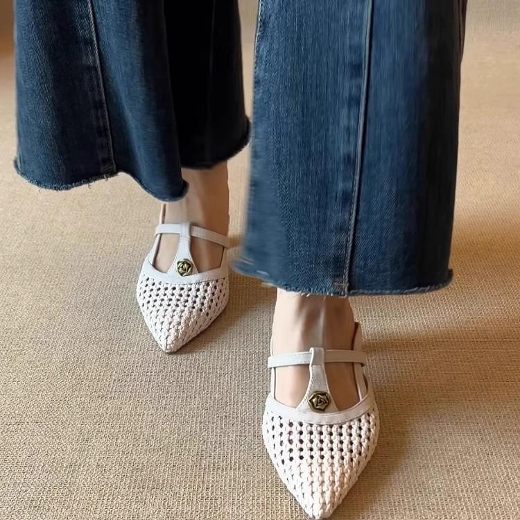 Fashion Shoes Fretwork Heels Woman's Slippers Slides Cover Toe 2025 Pointed Floral Scandals Pointed Toe Shoes Woman's Slippers Fretwork