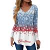 Women's Fashion Casual Christmas Tree Print V-Neck Decorative Button Long Sleeve T-Shirt Top