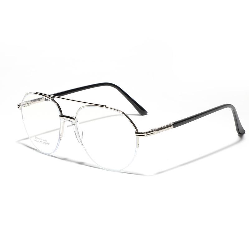 Glasses Metal Double Beam Toad Half Frame Plain Mirrors Saddle Nose Pad Flat Mirrors Women'S Glasses Men