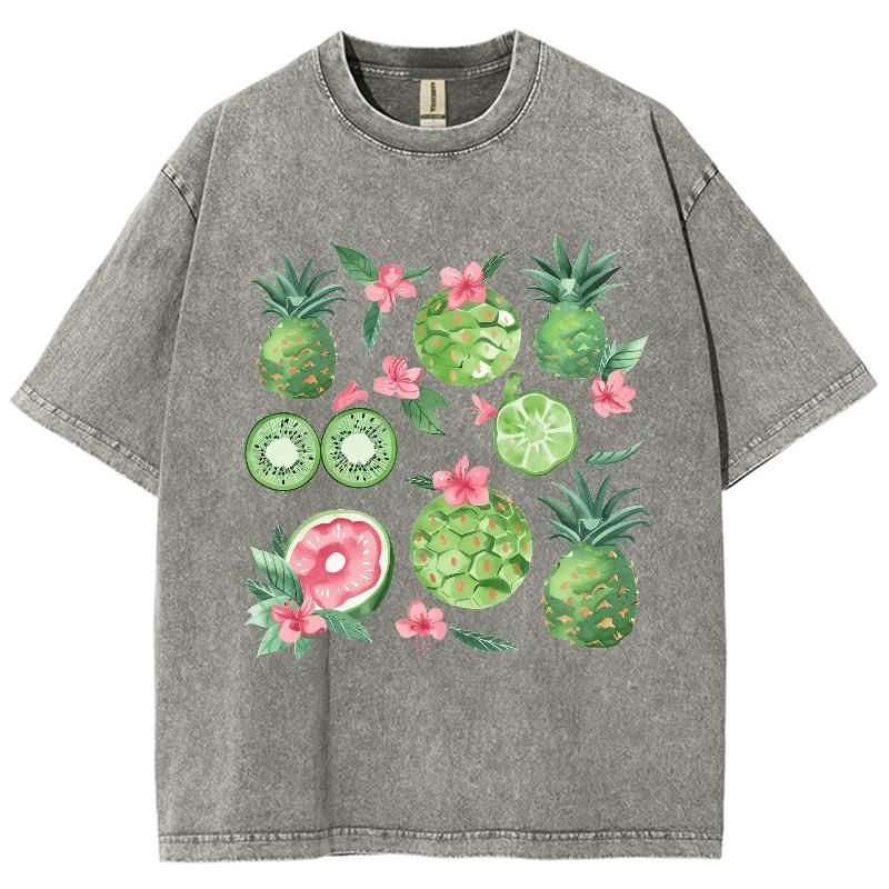 Vintage Flowers Graphic Print T-Shirt GothicWomen Tshirts Washed Short Sleeved Man Tops Round Neck General Tee Summer
