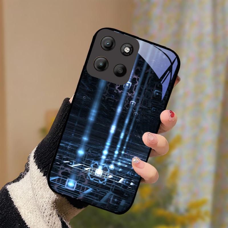 Para Motorola Moto G15 Capa Vidro Temperado Anti Queda Capa de Telefone Para Moto G 15 MotoG15 Capa Protetora Resistente a Choques Concha Dura de PC Bumper Traseiro