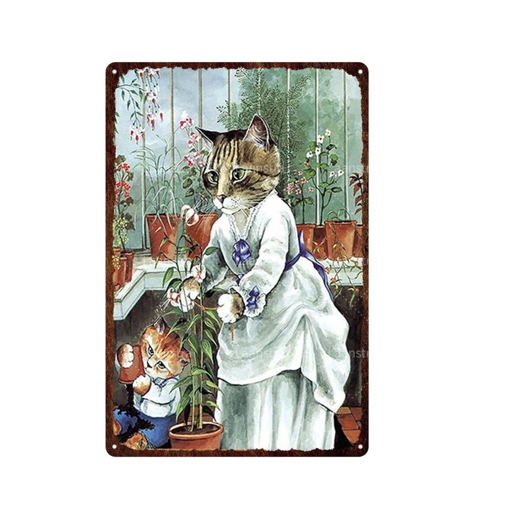 Cute Animal Funny Cat Metal Signs Vintage Metal Sign Painting Plate for Bar Club Pet Shop Decor Retro Poster Wall Decor Painting