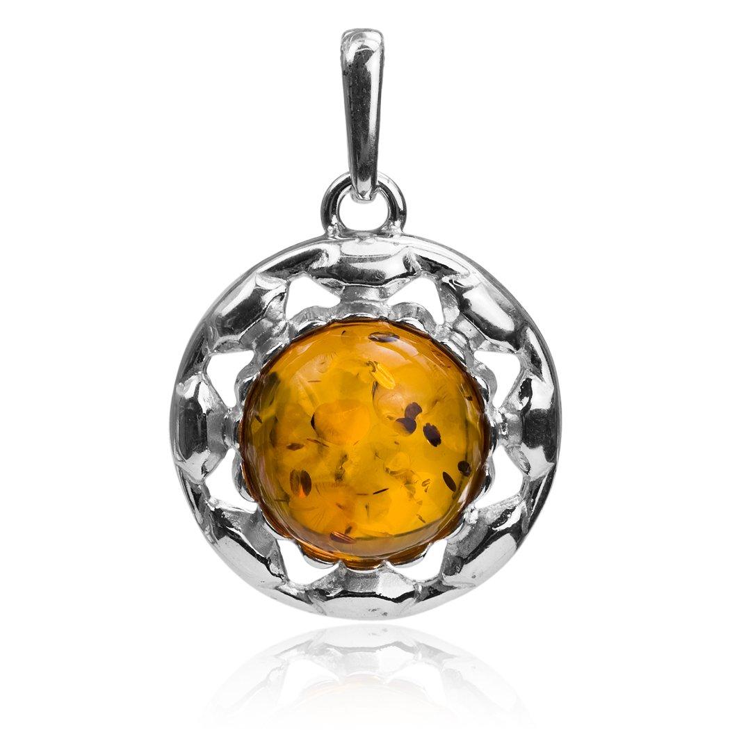 Honey Amber Sterling Silver Round Pendant