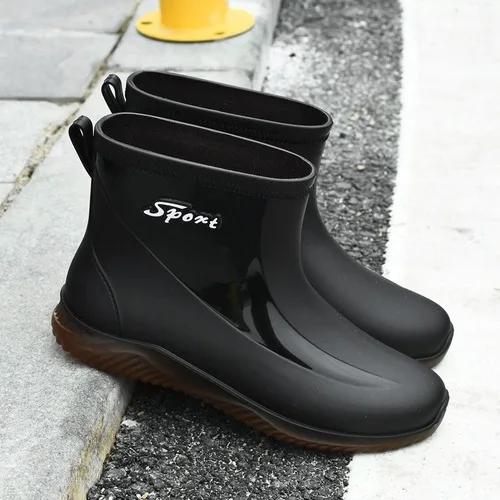 Мужские резиновые сапоги для улицы, противоскользящие, водонепроницаемые, прочные, для автомойки, кухни, работы, зимние хлопковые сапоги 40