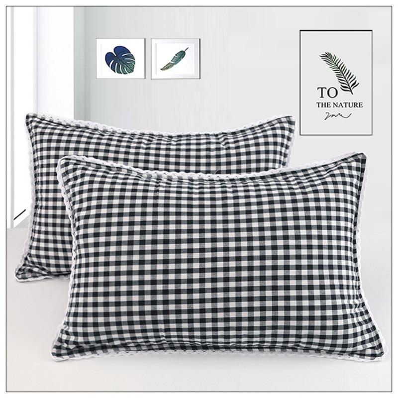 Checkered Quilted Zipper Pillowcase Soft Comfortable Breathable Washed Cotton Pillowslip Student Dormitory Household Adult Pillow Case Bedding