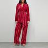 Women's Fashion Casual Long-Sleeved Solid-Colour Pleated Velvet Two-Piece Set With  And Straight-Leg Trousers