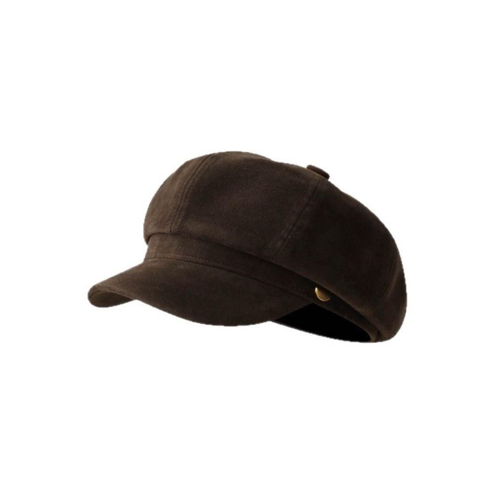 Leather Belt Decor Newsboy Cap British Style Octagonal Beret Hat Retro Baker Boy Cap For Women