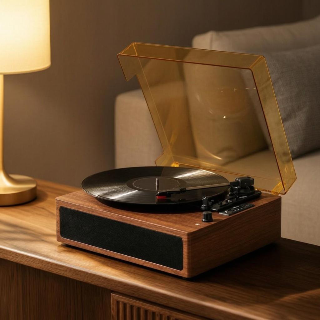 Stereo Nostalgic Turntable Records Player WoodenGrain Finish, Retro Player, for Living Room